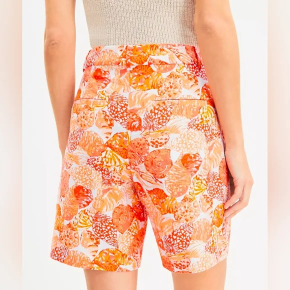 LOFT The Peyton Bermuda Shorts Linen Blend Baked Gold White Orange Size 8 NWOT - Picture 2 of 15